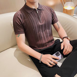 HM027-P58条纹针织短袖POLO衫男士夏季新款拉链半袖体恤，男装Polo衫，电商B333