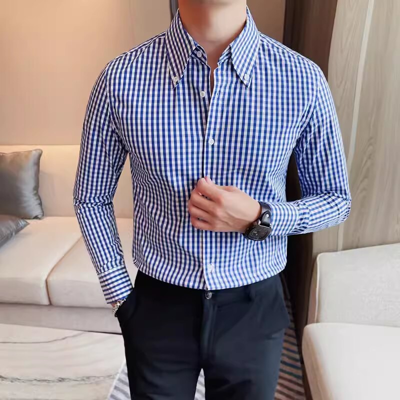 老款继续做7771-P68格子衬衫男士秋冬长袖大领衬衣商务休闲衬衫,男装衬衫,电商B333