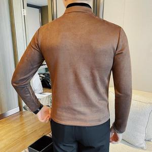 7927-P65 假两件长袖体恤男士冬季新款休闲纯色打底衫修身图片