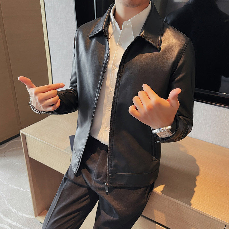 PY6806-P98秋冬男士皮衣外套翻领修身皮夹克外套潮流帅气,男装皮衣,电商B333