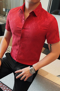 8217-P55 79 短袖衬衫男士夏季新款修身印花短袖衬衣图片