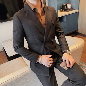 XF1053-P155白色西装外套男士双排扣格子西服商务休闲西装