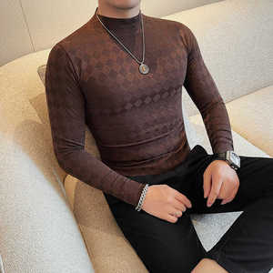 T7712-特P40 半高领打底衫男长袖修身内搭秋冬男士t恤潮流上衣服图片