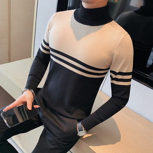 HM010-P68  高领毛衣男士秋冬新款撞色针织衫 翻领打底衫图片