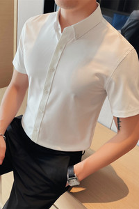 DC8668-1-P58短袖衬衫男士夏季纯色百搭商务休闲潮流帅气中袖衬衣图片