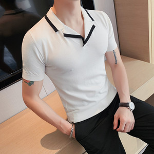 A011-P58短袖POLO衫男士夏季修身英伦休闲百搭半袖T恤白色