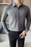 7175-P65长袖衬衫男士秋冬新款口袋衬衣华夫格纯色百搭衬衣，男装衬衫，电商B333