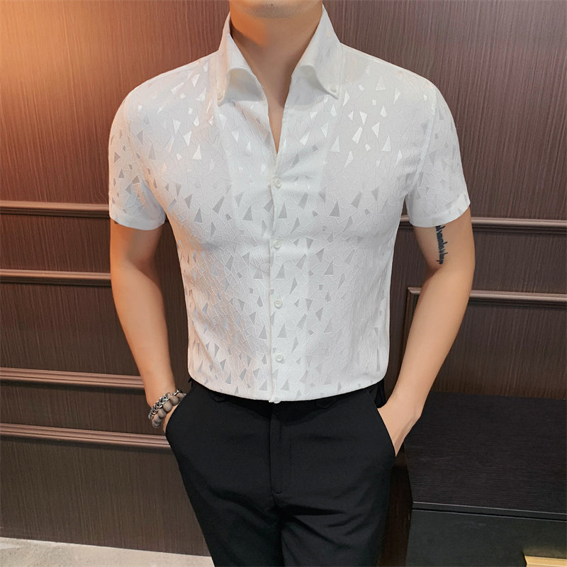 C7775-P58 79 花衬衫男士夏季新款短袖衬衫 免烫休闲百搭衬衣图片