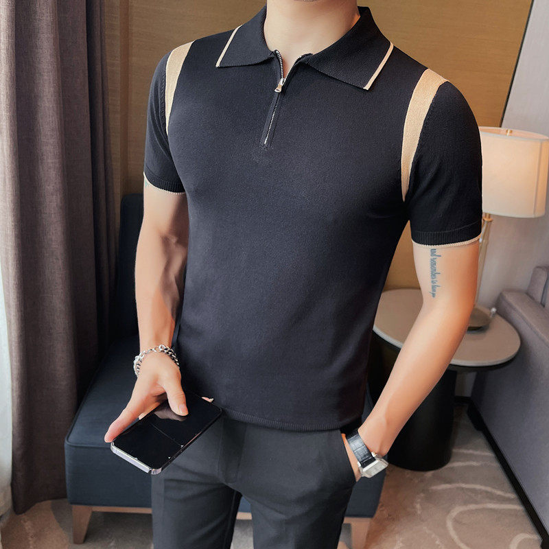 HL003-P58 短袖polo衫男士夏季针织冰丝翻领修身半袖休闲t恤 拉链图片