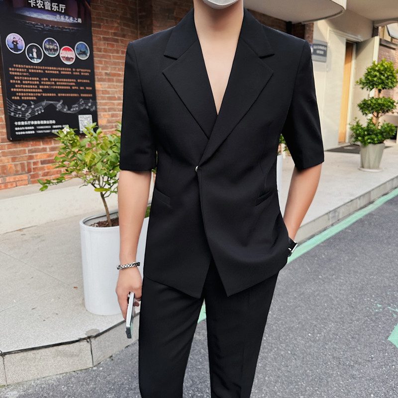 TZ5503-P220 中袖两件套西装男士夏季 九分裤西裤  白色五分袖西图片
