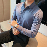 1072-P95弹力无痕压胶坠感丝滑长袖衬衫男修身衬衣，男装衬衫，电商B333