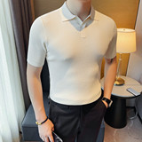 3761-P68针织短袖男士夏季线条设计感小众百搭休闲圆领简约T恤，男装T恤，电商B333