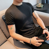 3381-P28韩版修身打底衫圆领纯色休闲短袖T恤男潮黑色，男装T恤，电商B333