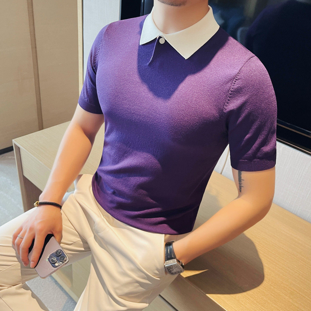 3757-P58短袖polo衫男士夏季高级感商务休闲潮流修身翻领半袖t恤,男装T恤,电商B333