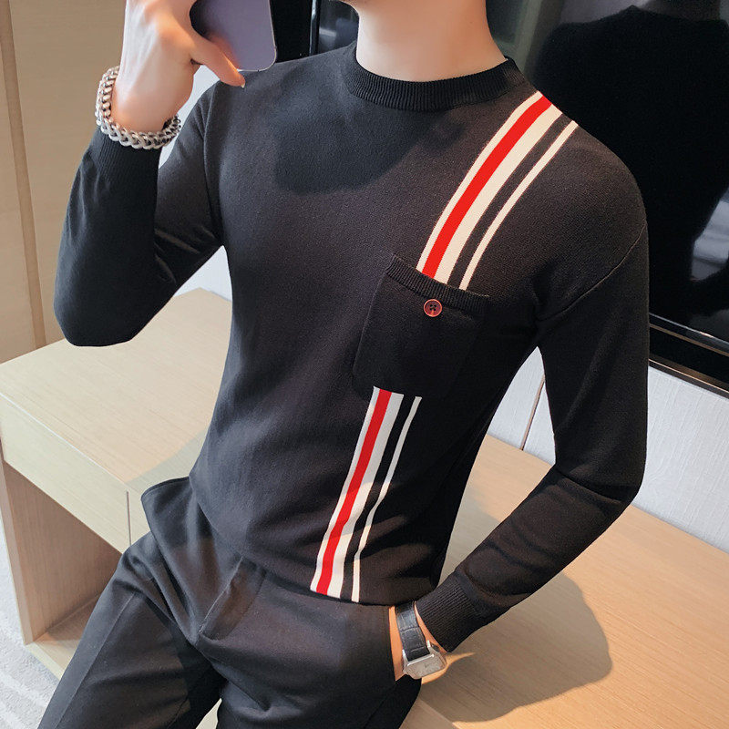 HM012-P58 秋冬男士毛衣针织衫修身线衣套头长袖圆领打底图片