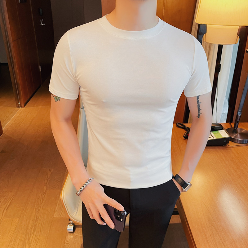 5885-特P40男士夏季短袖t恤纯色圆领紧身体恤潮流修身百搭T恤,男装T恤,电商B333