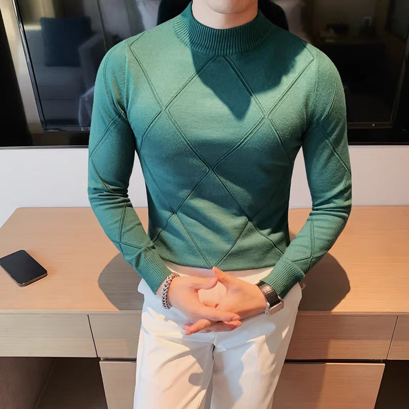 老款继续做3608-P75提花编织半高领毛衣男士秋冬新款韩版修身中领,男装针织衫/毛衣,电商B333