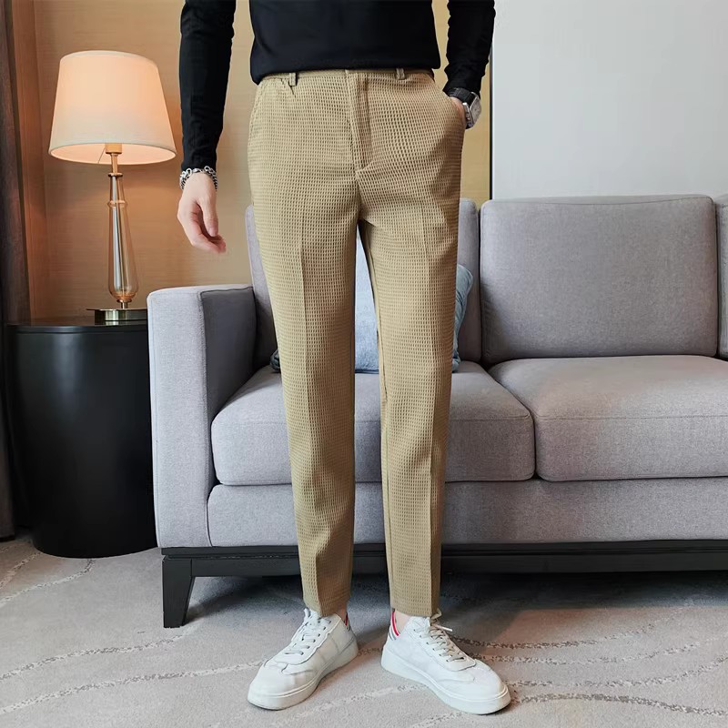 老款继续做2311-P70华夫格长裤男士秋冬新款腰部松紧西裤休,男装西裤,电商B333