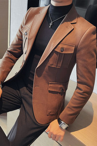 XF1041-P175 呢子西装外套男士冬季厚西服 单排扣多口袋西装图片