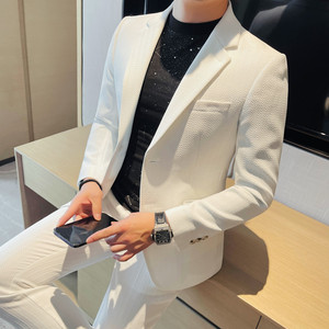 XF1075-P138 华夫格西装高级感男士修身新款白色单西图片