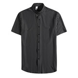 MJ1002-P58冰丝立领衬衫男士短袖夏季新款时尚休闲条纹短袖衬衣，男装T恤，电商B333