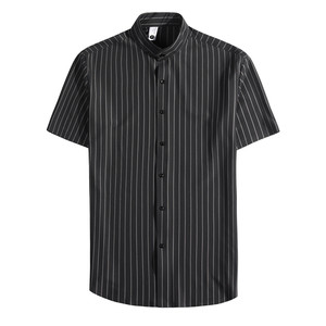 MJ1002-P58 冰丝立领衬衫男士短袖夏季新款时尚休闲条纹短袖衬衣图片