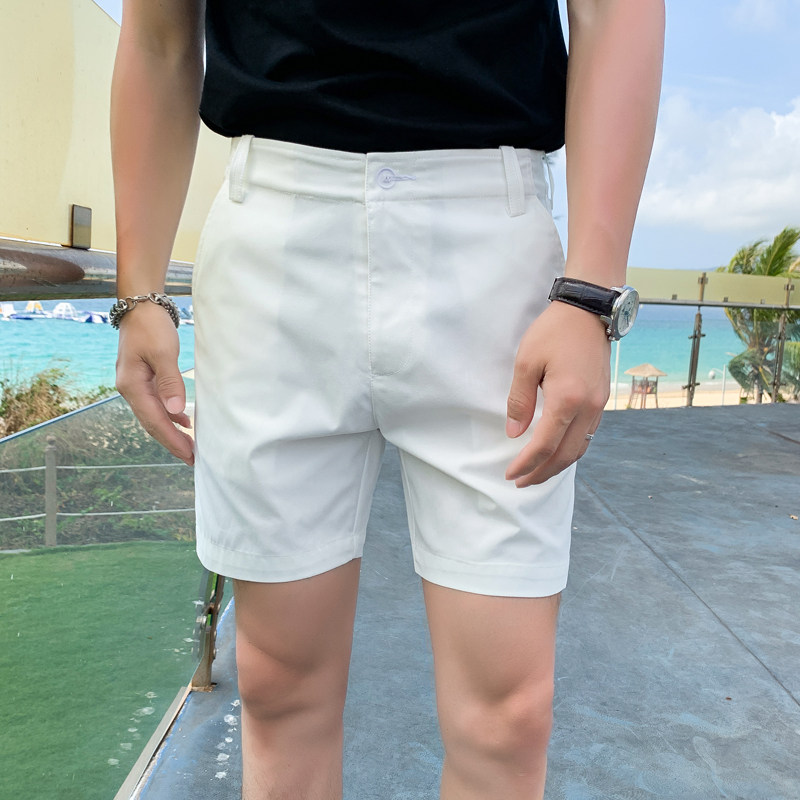K81-P35夏季男生潮流休闲纯色直筒西裤短裤白色四分中裤,男装牛仔裤,电商B333