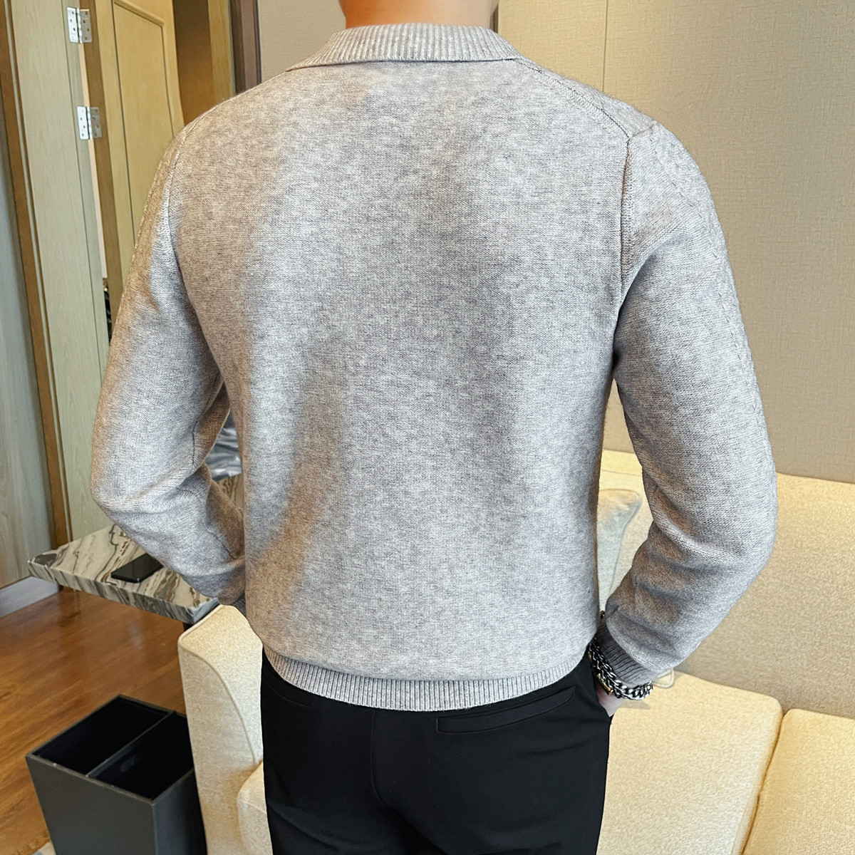 3789-P78男士翻领厚款毛衣新款修身商务休闲针织衫上衣,男装针织衫/毛衣,电商B333
