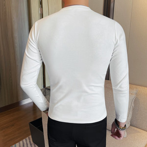 T1115-P43 男士长袖T恤新款圆领拼接撞色修身弹力打底衫图片