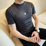 T2610-P33豹纹短袖T恤男士小中领半袖打底衫春夏新款，男装T恤，电商B333