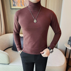 高领7881-特P40 高领T恤男士秋冬新款长袖可翻领打底衫 纯色百搭T图片