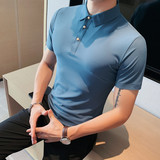 6026-P682026夏季薄款冰丝纯色翻领短袖男弹力T恤修身透气Polo衫，男装T恤，电商B333