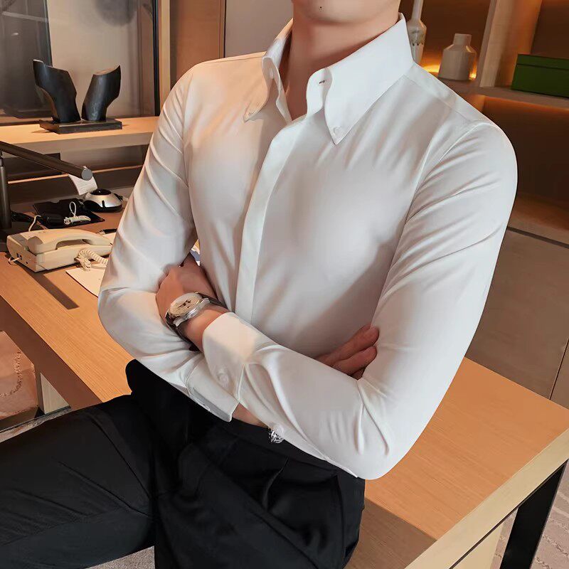 加绒3010-P68加绒衬衫白衬衫男秋冬新款商务正装休闲百搭纯色,男装衬衫,电商B333