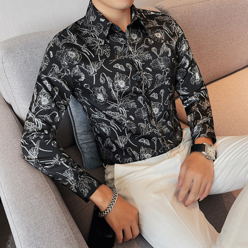 7893-P65长袖衬衫男士秋季印花潮流修身衬衣，男装衬衫，电商B333