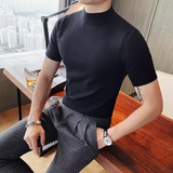 老款继续做0820特P40半高领针织打底衫男春夏修身纯色套头短袖T恤，男装T恤，电商B333