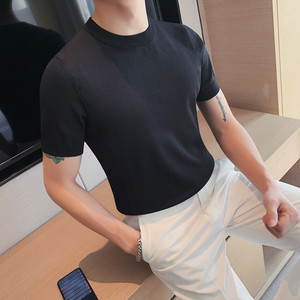 058-特P48 2022圆领短袖T恤男士夏季针织冰丝套头半袖体恤图片