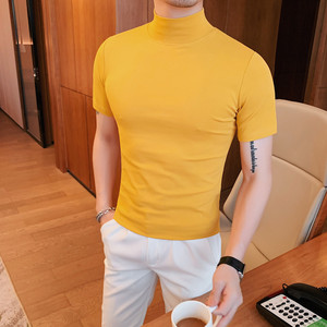 5881-特P40 男士夏季短袖t恤紧身纯色体恤修身半高领打底衫图片