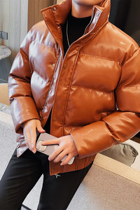 22008-P185 亮面棉衣男士冬季加厚仿皮外套 面包服图片