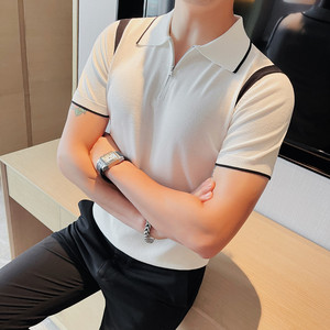 HL003-P58 短袖polo衫男士夏季针织冰丝翻领修身半袖休闲t恤 拉链图片