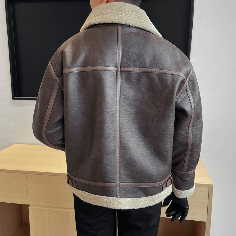23097-P258冬季棉夹克男士皮毛一体夹克男外套加厚翻领上衣,男装夹克,电商B333