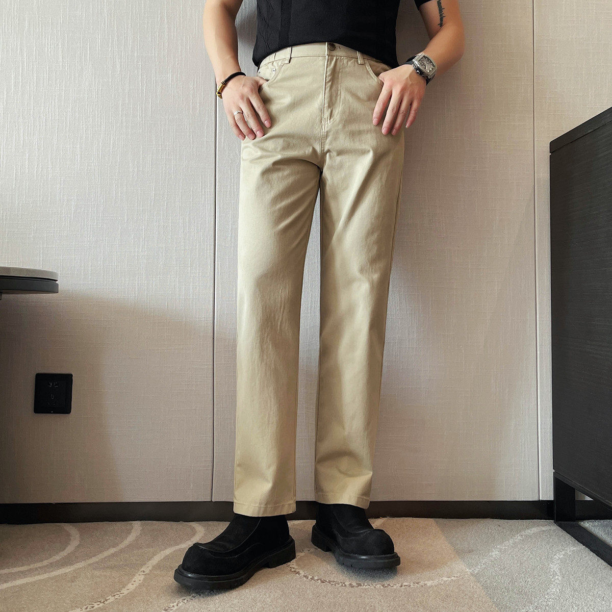 6221-P85 直筒牛仔裤男士纯色百搭休闲弹力长裤图片