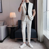 TZ508-P200无袖西装九分裤裤子套装男士夏季纯色西服两件套，男装西服套装，电商B333