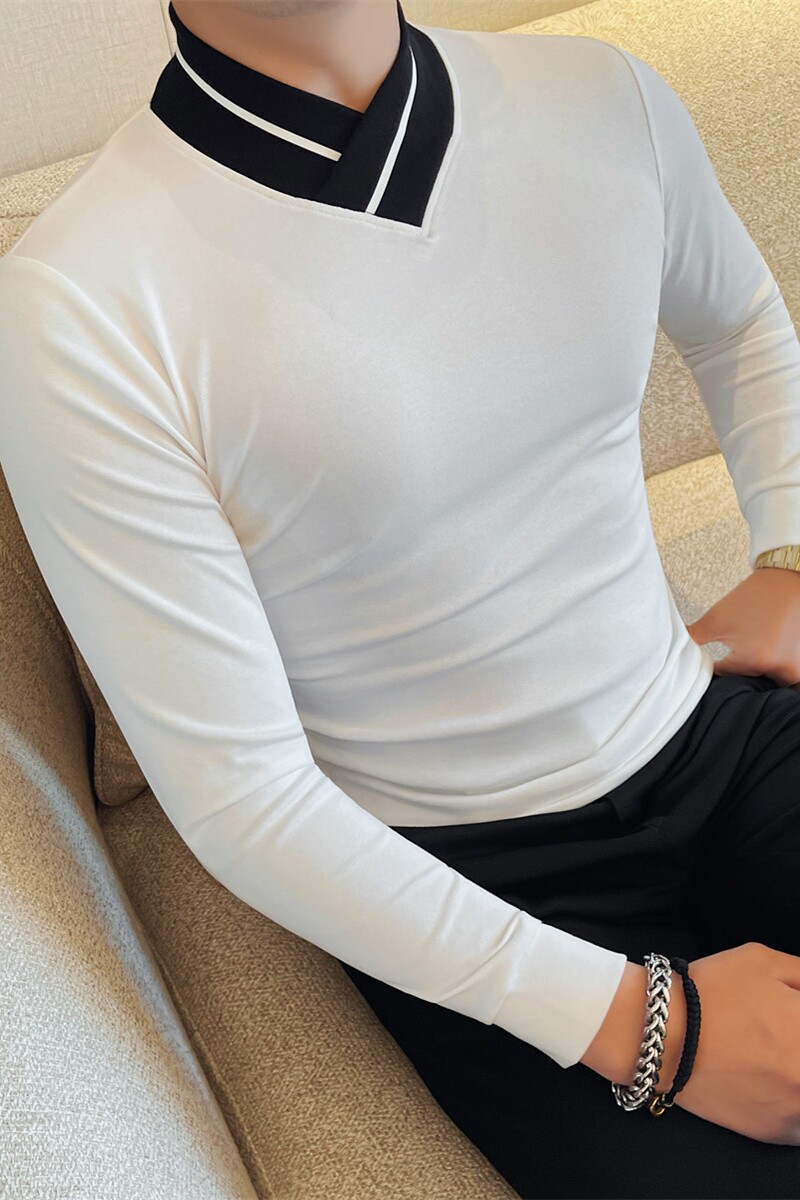 T777-P48男士半高领长袖T恤秋冬新款修身弹力纯色打底衫,男装T恤,电商B333