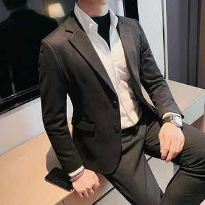 23533-P155 西装外套男士冬季新款修身纯色单排扣西服呢子西装图片