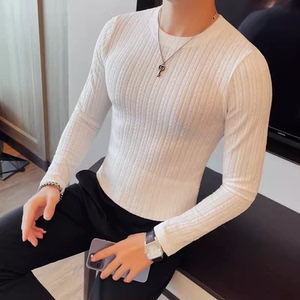 老款继续做T6805-特P35秋季男士长袖t恤潮流纯色圆领紧身体恤弹力图片