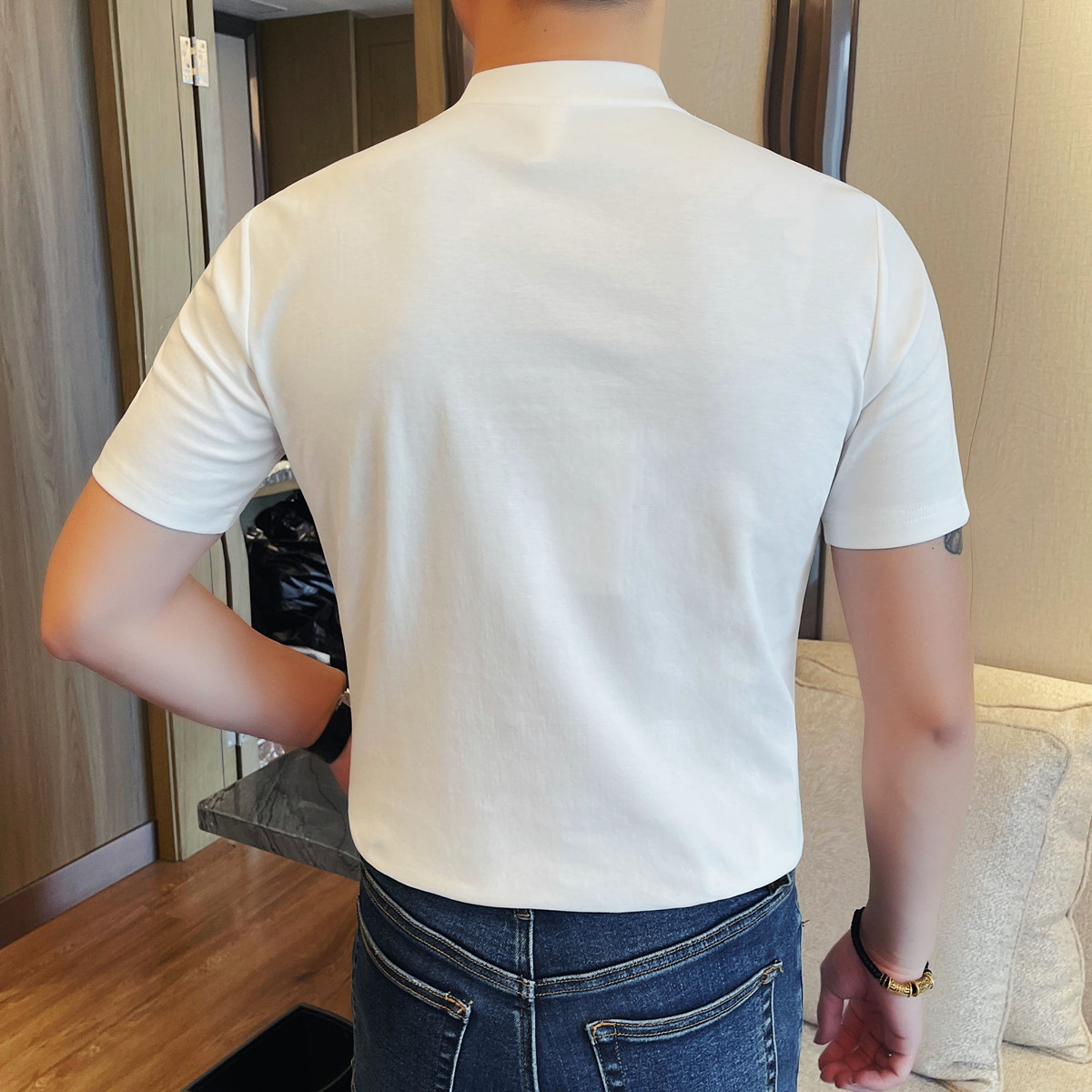 7511-P48半袖T恤男士夏季新款修身个性拼接短袖圆领体恤,男装T恤,电商B333