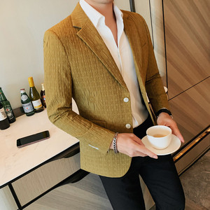 23583-P175 小西装外套男士修身潮流休闲帅气暗皱西服图片