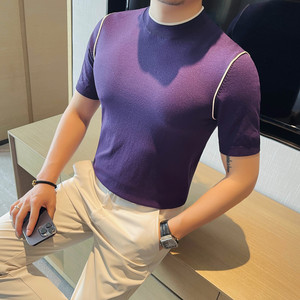 3776-P58针织短袖男士夏季线条设计感小众百搭休闲圆领简约T恤图片