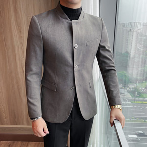 23653-P155 中式立领西装男士长袖西服新款立领修身弹力免烫西装，男装西服套装，电商B333