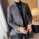XF1041-P175呢子西装外套男士冬季厚西服单排扣多口袋西装，男装西服套装，电商B333